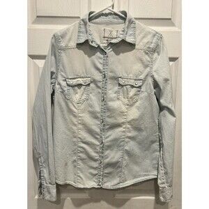 AK Angel Kiss Chambray Button Up Denim Long‎ Sleeves Shirt  Light Wash Size XL